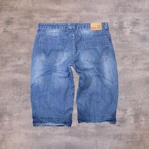 Y2K 00's CJ Jeans Long Inseam Baggy Relax Fit Mid Stone Wash Jort Denim Short